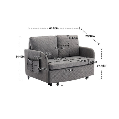 HOMEFUN Linen/PU Loveseat Convertible Storage Sleeper Sofa Bed with Headboard