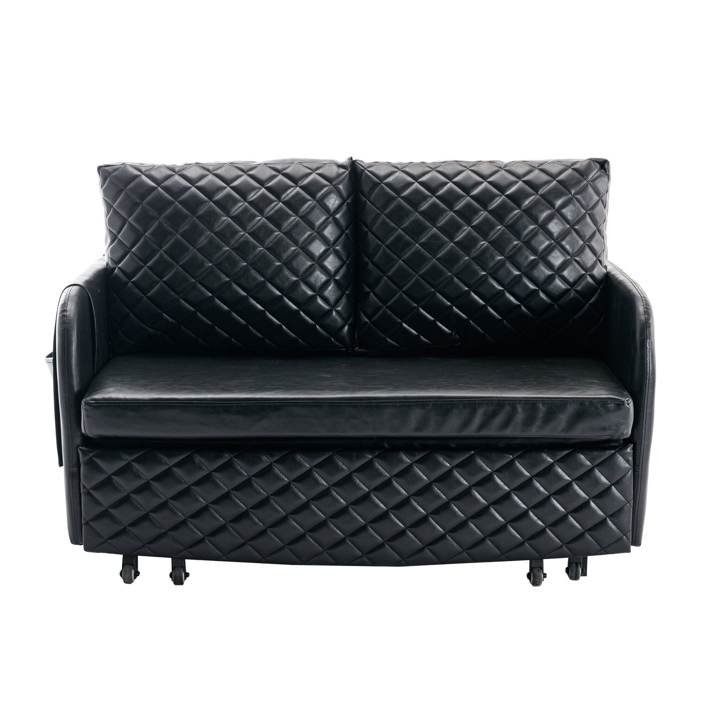 HOMEFUN Linen/PU Loveseat Convertible Storage Sleeper Sofa Bed with Headboard