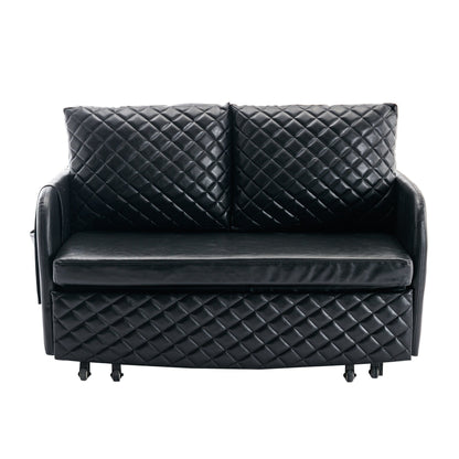 HOMEFUN Linen/PU Loveseat Convertible Storage Sleeper Sofa Bed with Headboard