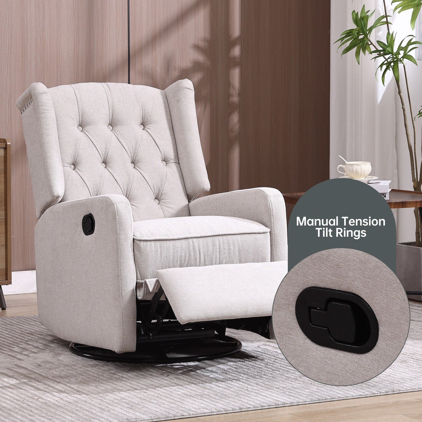 HOMEFUN Upholstered 360 Degree Swivel Rocking Recliner Chair for Bedroom,Living Room