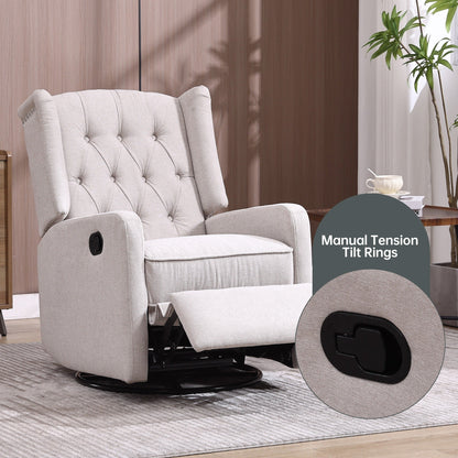HOMEFUN Upholstered 360 Degree Swivel Rocking Recliner Chair for Bedroom,Living Room