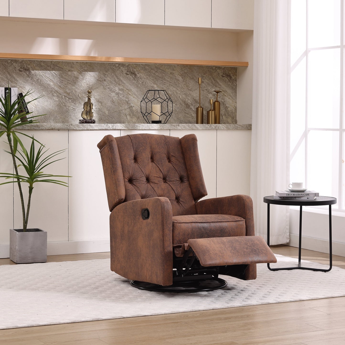 HOMEFUN Upholstered 360 Degree Swivel Rocking Recliner Chair for Bedroom,Living Room