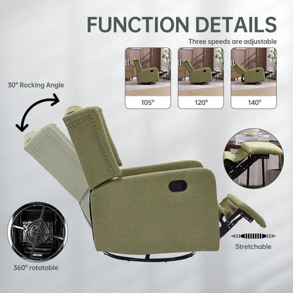 HOMEFUN Upholstered 360 Degree Swivel Rocking Recliner Chair for Bedroom,Living Room