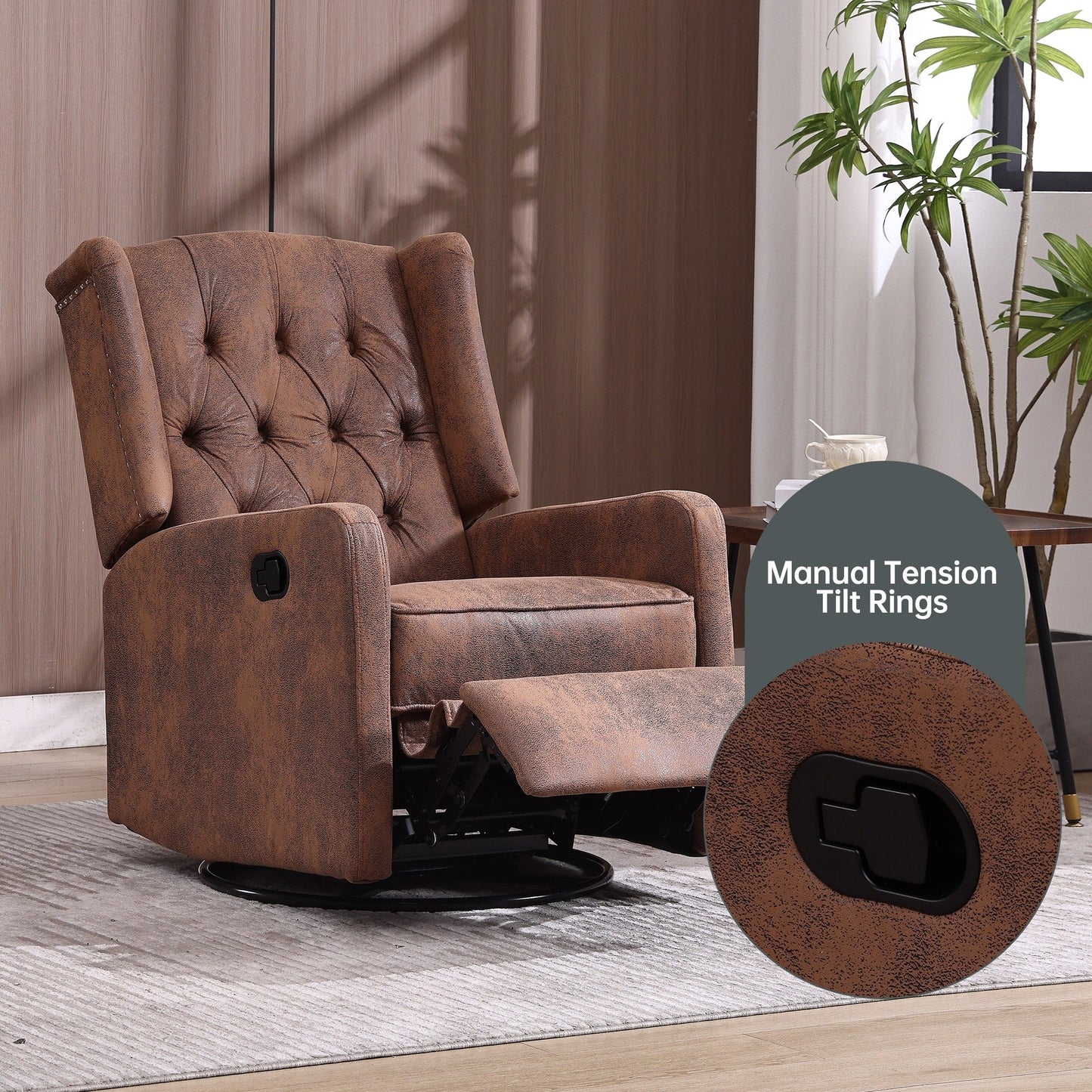 HOMEFUN Upholstered 360 Degree Swivel Rocking Recliner Chair for Bedroom,Living Room