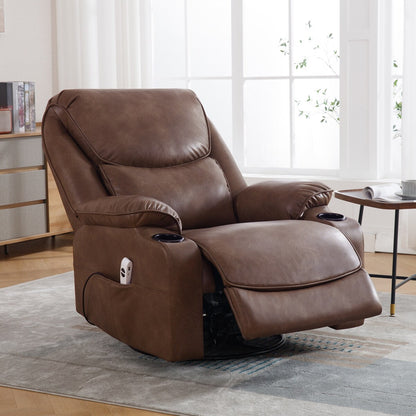HOMYKA 34.2'' Wide Faux Leather Swivel Rocking Power Recliner Chair With USB Port