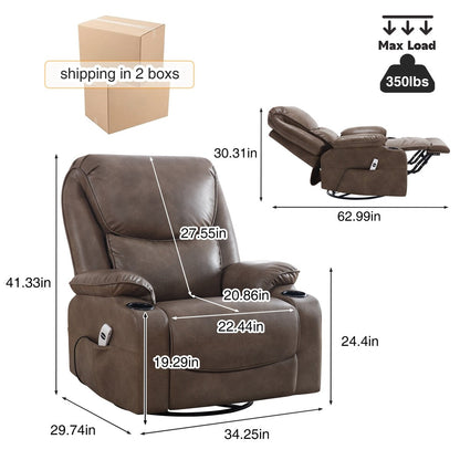 HOMYKA 34.2'' Wide Faux Leather Swivel Rocking Power Recliner Chair With USB Port