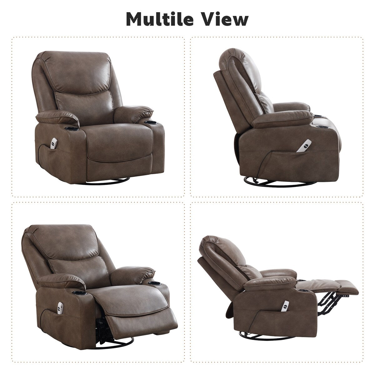 HOMYKA 34.2'' Wide Faux Leather Swivel Rocking Power Recliner Chair With USB Port