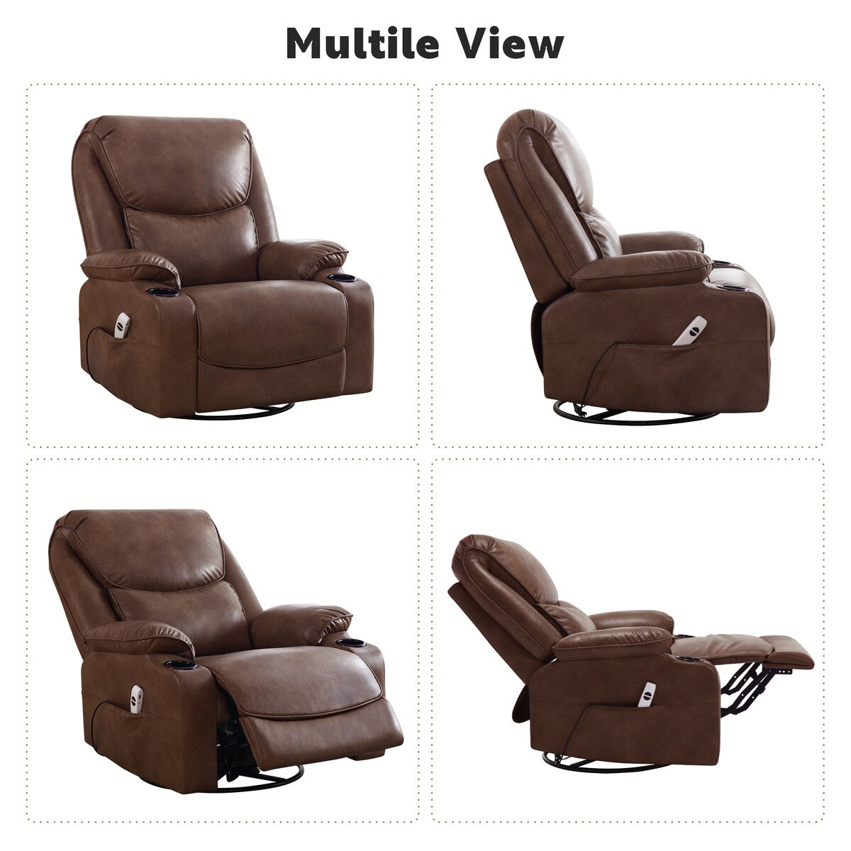 HOMYKA 34.2'' Wide Faux Leather Swivel Rocking Power Recliner Chair With USB Port