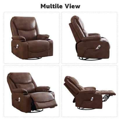 HOMYKA 34.2'' Wide Faux Leather Swivel Rocking Power Recliner Chair With USB Port