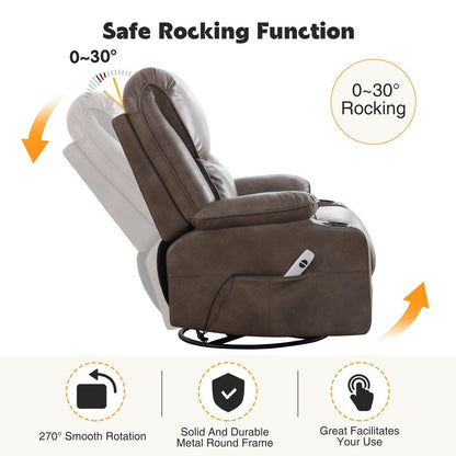 HOMYKA 34.2'' Wide Faux Leather Swivel Rocking Power Recliner Chair With USB Port