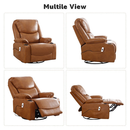 HOMYKA 34.2'' Wide Faux Leather Swivel Rocking Power Recliner Chair With USB Port