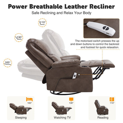 HOMYKA 34.2'' Wide Faux Leather Swivel Rocking Power Recliner Chair With USB Port