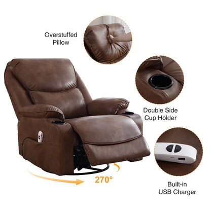 HOMYKA 34.2'' Wide Faux Leather Swivel Rocking Power Recliner Chair With USB Port
