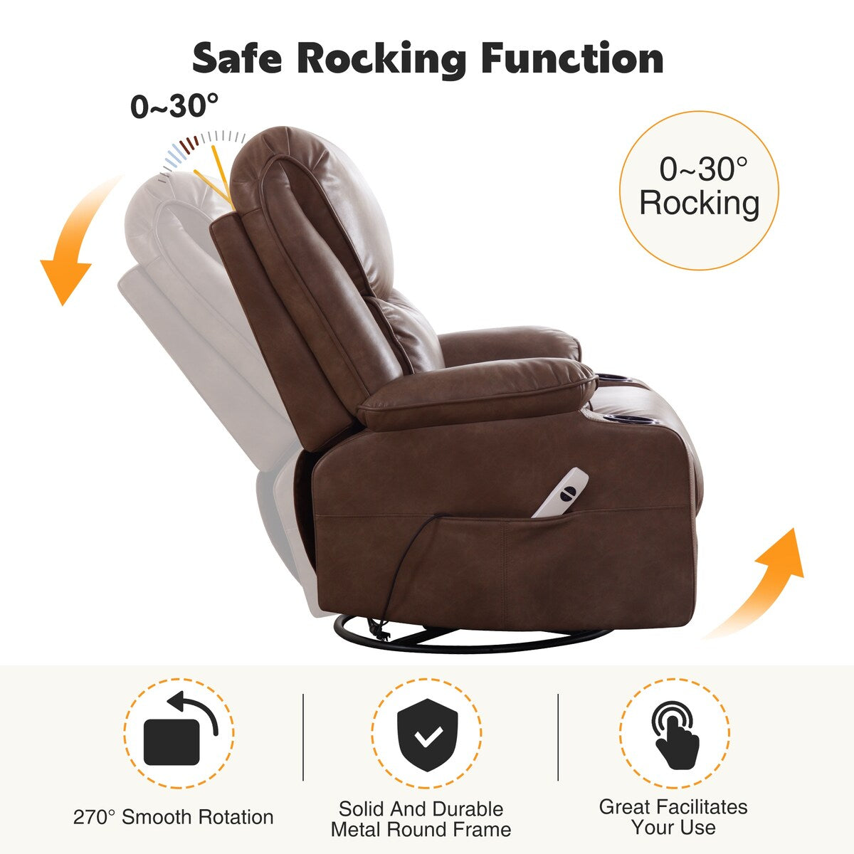 HOMYKA 34.2'' Wide Faux Leather Swivel Rocking Power Recliner Chair With USB Port