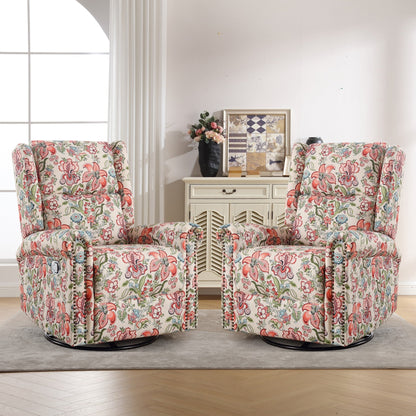 HOMYKA Floral Manual Recliner Swivel Rocking Chair Glider Set of 2
