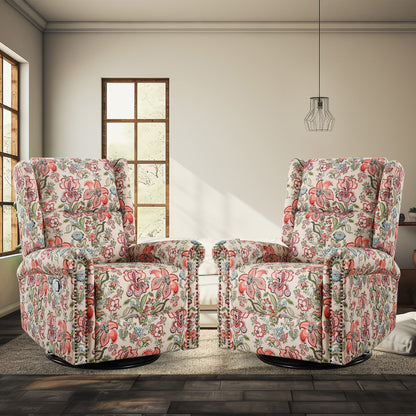 HOMYKA Floral Manual Recliner Swivel Rocking Chair Glider Set of 2