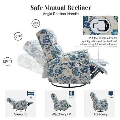 HOMYKA Floral Manual Recliner Swivel Rocking Chair Glider Set of 2