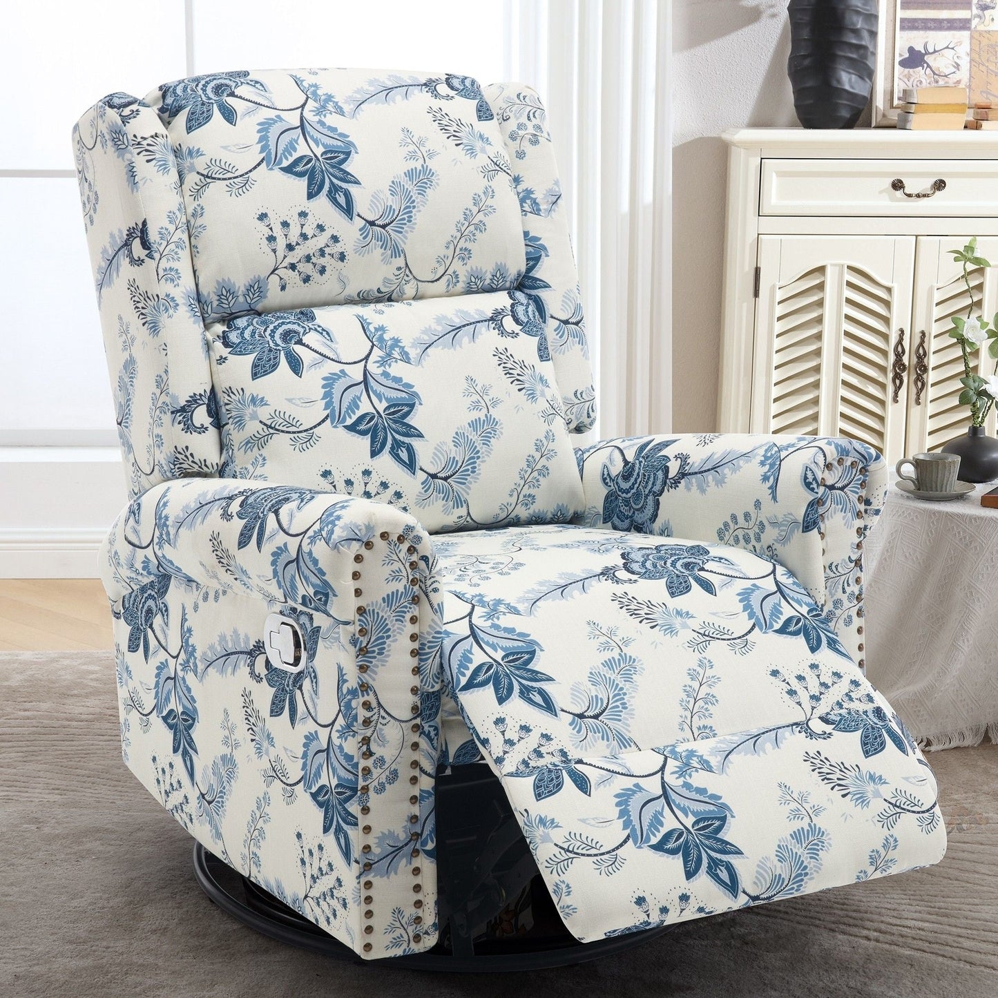 HOMYKA Floral Manual Recliner Swivel Rocking Chair Glider Set of 2