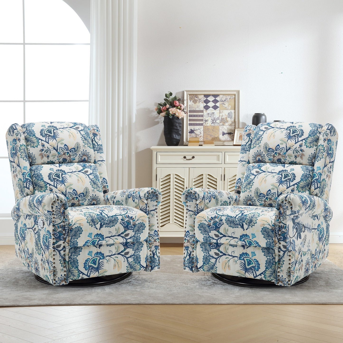 HOMYKA Floral Manual Recliner Swivel Rocking Chair Glider Set of 2