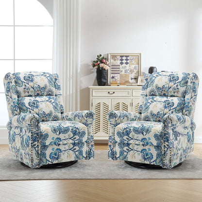 HOMYKA Floral Manual Recliner Swivel Rocking Chair Glider Set of 2