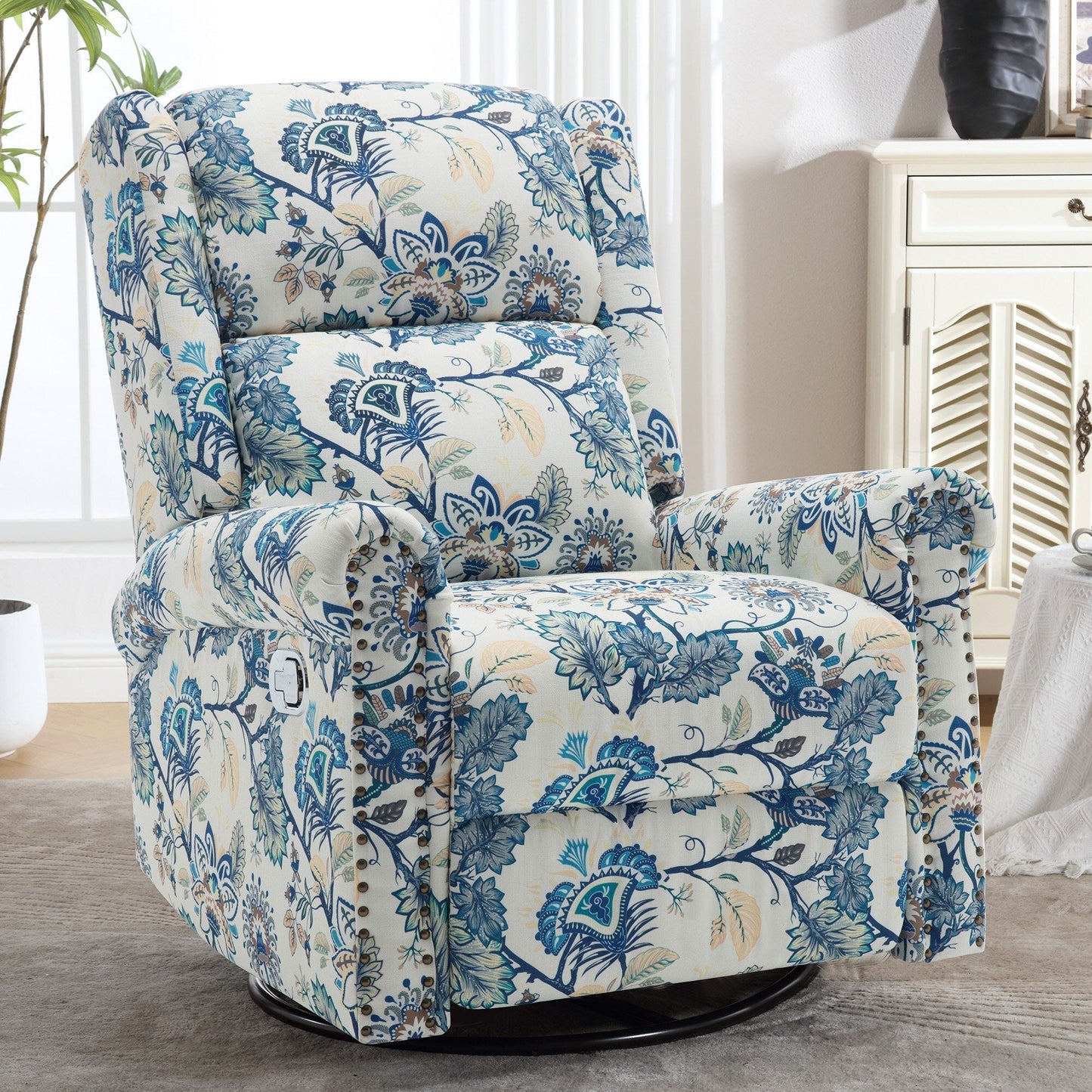 HOMYKA Floral Manual Recliner Swivel Rocking Chair Upholstered Glider