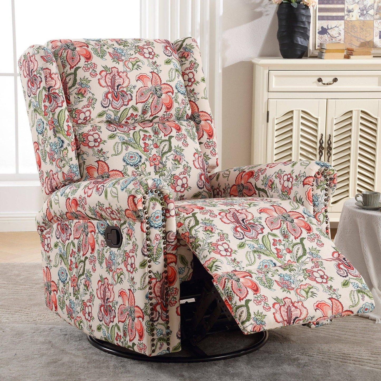 HOMYKA Floral Manual Recliner Swivel Rocking Chair Upholstered Glider