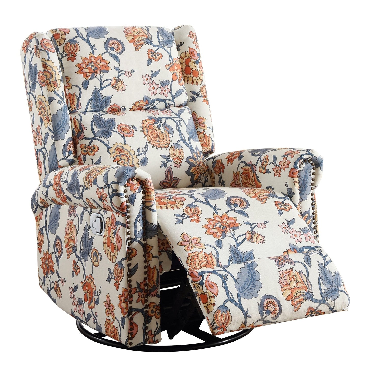 HOMYKA Floral Manual Recliner Swivel Rocking Chair Upholstered Glider