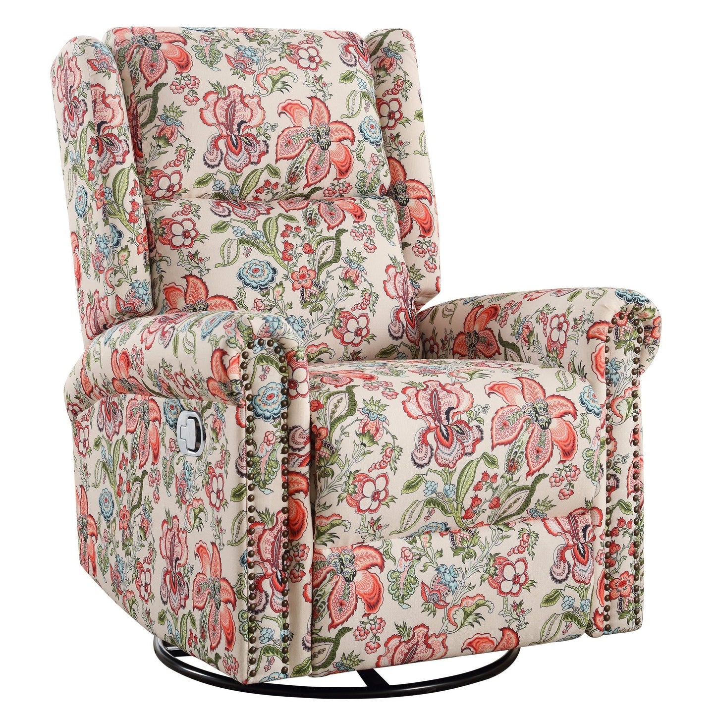 HOMYKA Floral Manual Recliner Swivel Rocking Chair Upholstered Glider