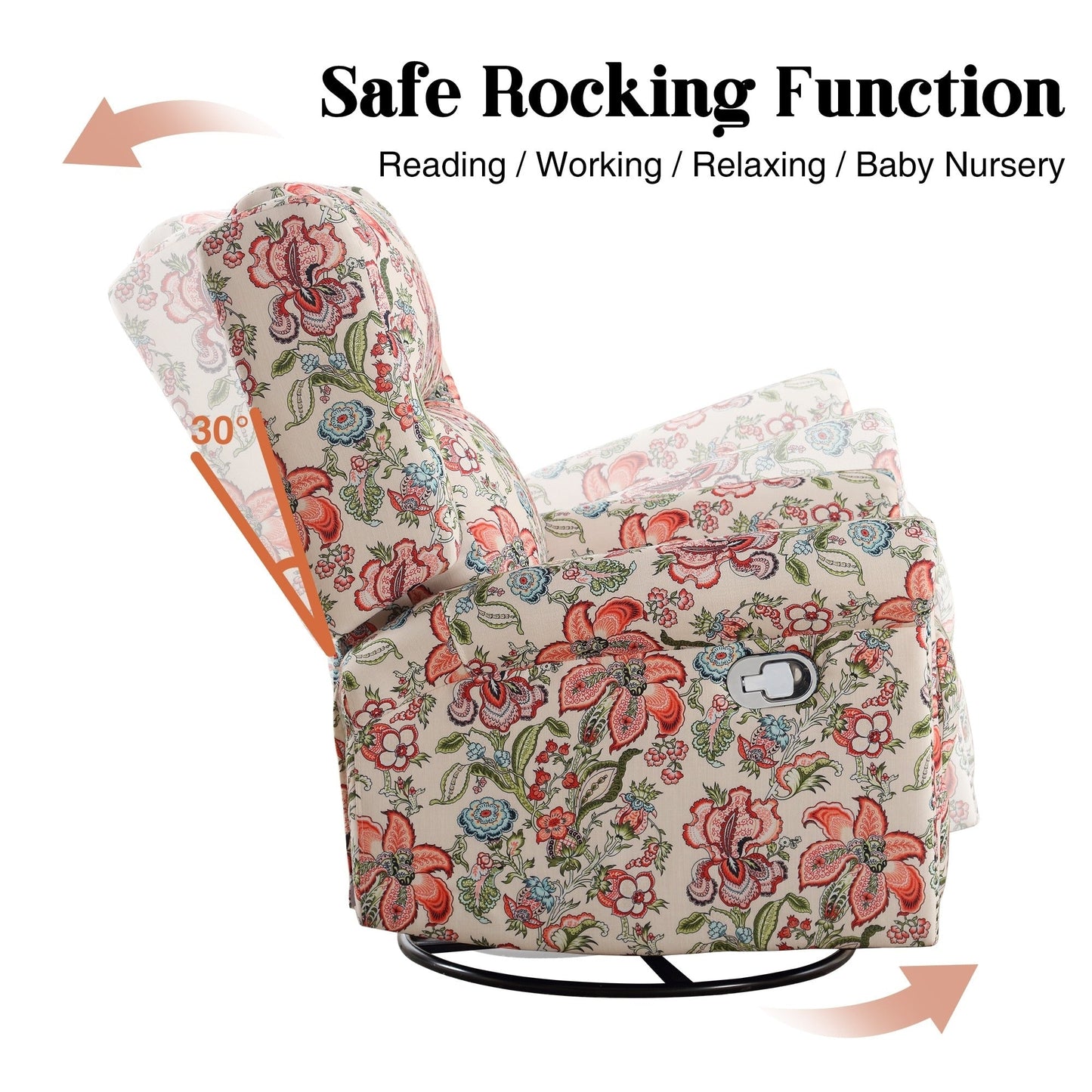 HOMYKA Floral Manual Recliner Swivel Rocking Chair Upholstered Glider