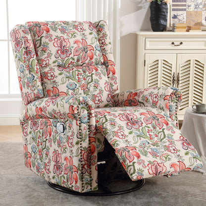 HOMYKA Floral Manual Recliner Swivel Rocking Chair Upholstered Glider