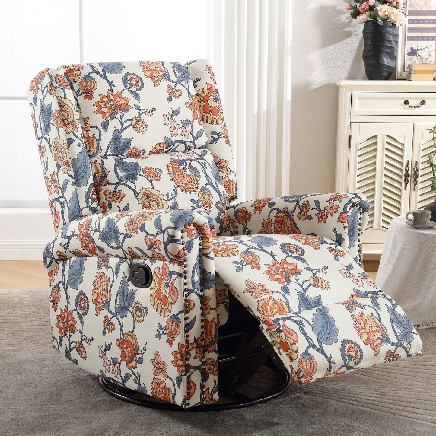 HOMYKA Floral Manual Recliner Swivel Rocking Chair Upholstered Glider