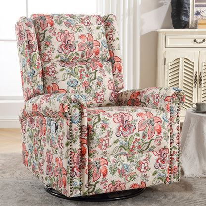 HOMYKA Floral Manual Recliner Swivel Rocking Chair Upholstered Glider