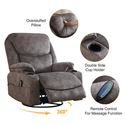 HOMYKA Swivel Manual Rocking Recliner Chair with Massage and Heat