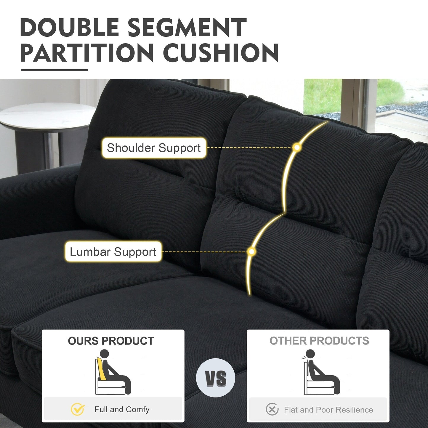 HOOOWOOO Living Room Furniture 71 Modern Upholstered Fabric 3-Seater Sofa