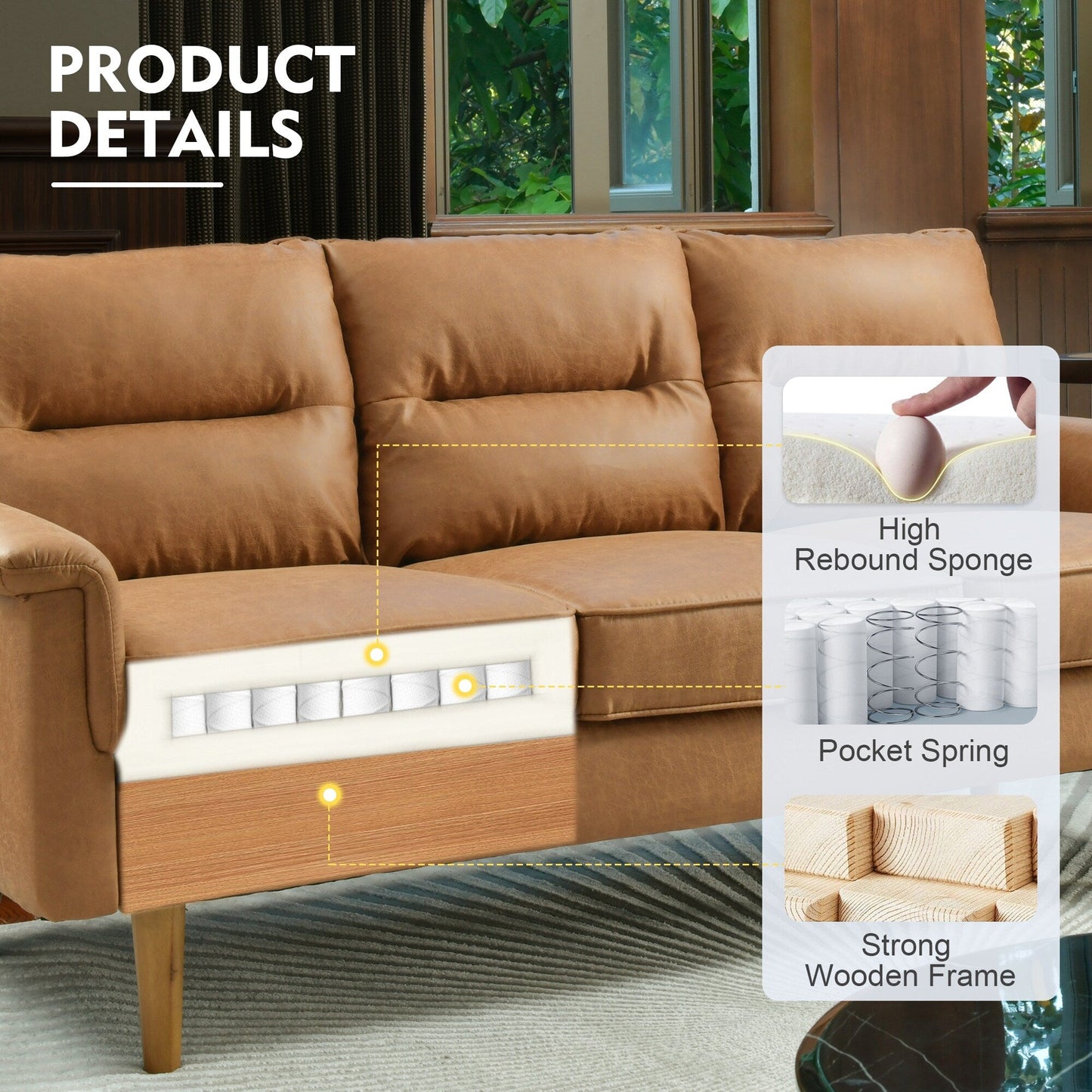 HOOOWOOO Living Room Furniture 71 Modern Upholstered Fabric 3-Seater Sofa