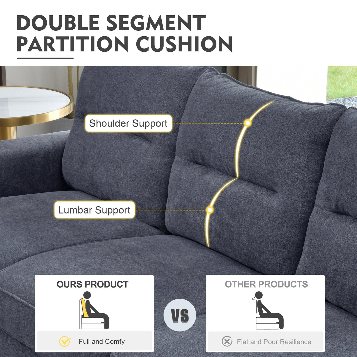 HOOOWOOO Living Room Furniture 71 Modern Upholstered Fabric 3-Seater Sofa