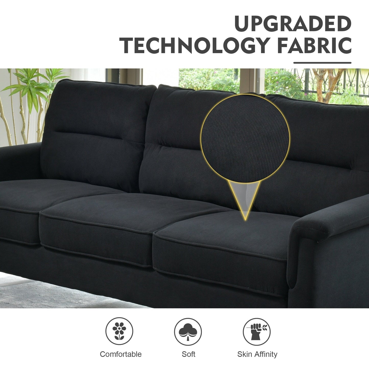 HOOOWOOO Living Room Furniture 71 Modern Upholstered Fabric 3-Seater Sofa