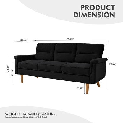 HOOOWOOO Living Room Furniture 71 Modern Upholstered Fabric 3-Seater Sofa