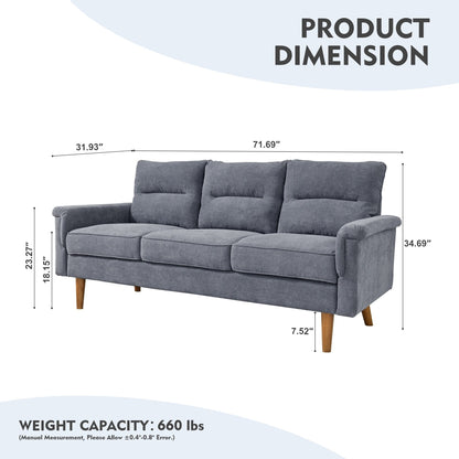 HOOOWOOO Living Room Furniture 71 Modern Upholstered Fabric 3-Seater Sofa