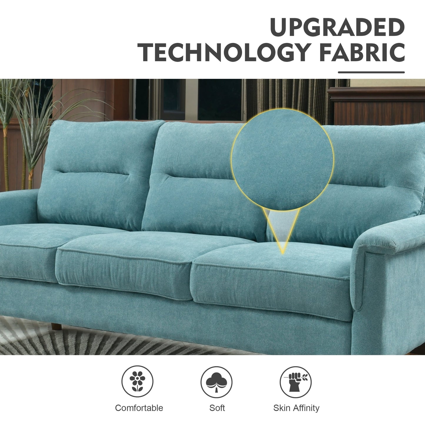 HOOOWOOO Living Room Furniture 71 Modern Upholstered Fabric 3-Seater Sofa