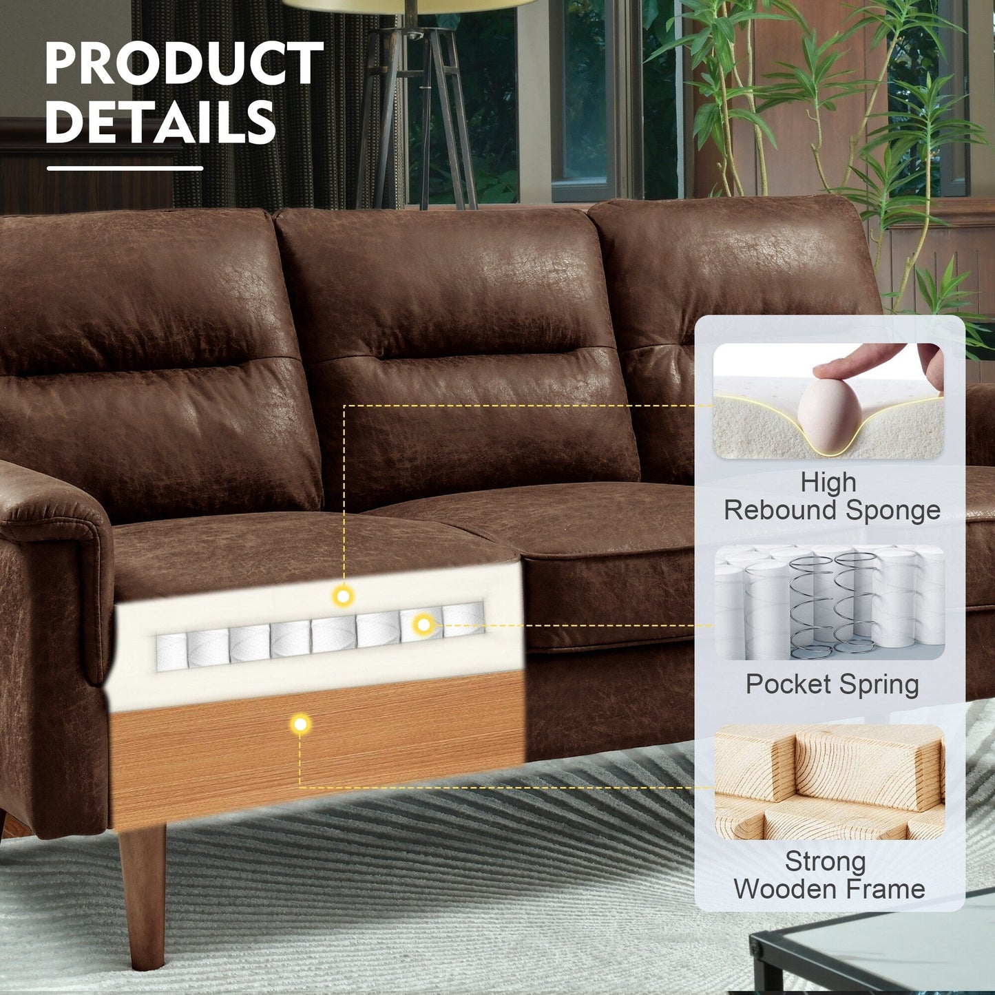 HOOOWOOO Living Room Furniture 71 Modern Upholstered Fabric 3-Seater Sofa