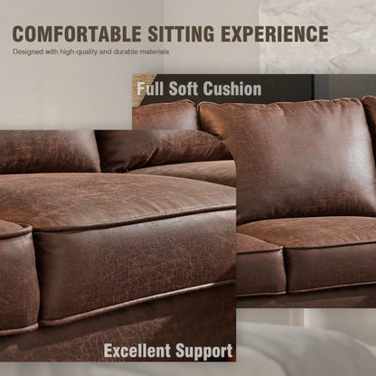 HOOOWOOO Living Room Furniture Mid-Century Suede Sofa with Chaise Lounge