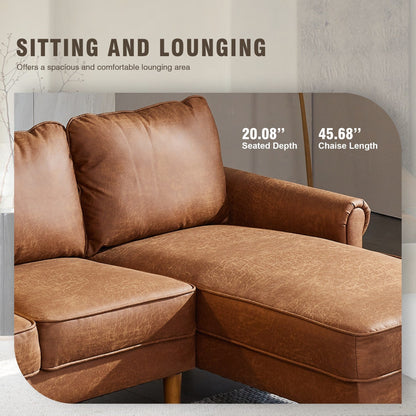 HOOOWOOO Living Room Furniture Mid-Century Suede Sofa with Chaise Lounge