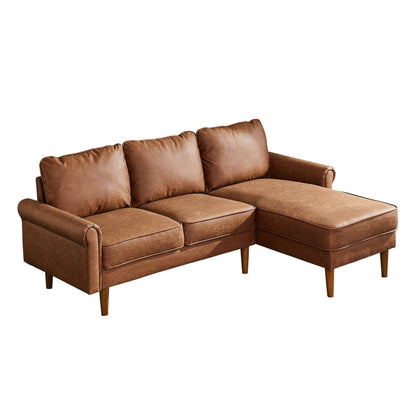 HOOOWOOO Living Room Furniture Mid-Century Suede Sofa with Chaise Lounge
