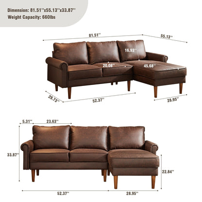 HOOOWOOO Living Room Furniture Mid-Century Suede Sofa with Chaise Lounge