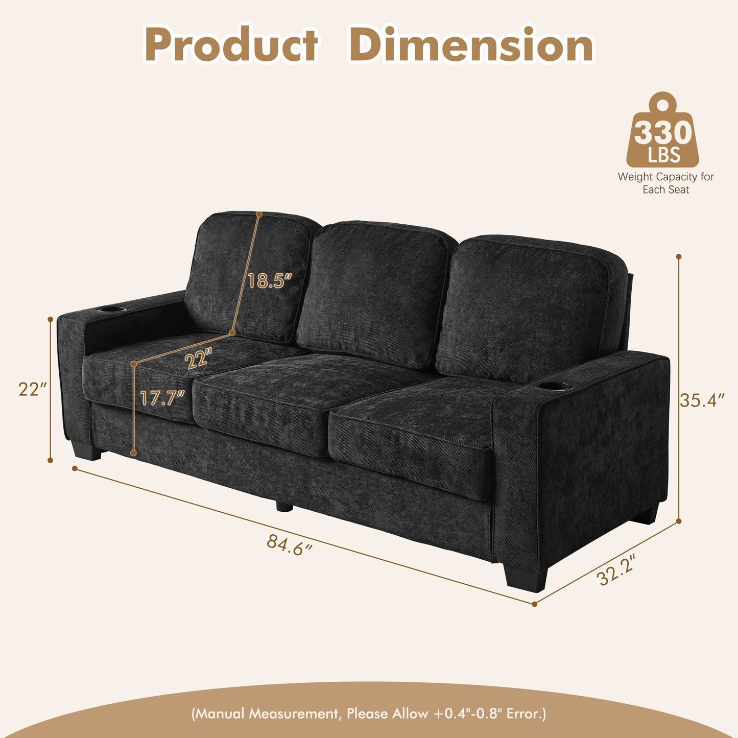 HOOOWOOO Living Room Furniture Modern Corduroy Upholstered Sofa Couch