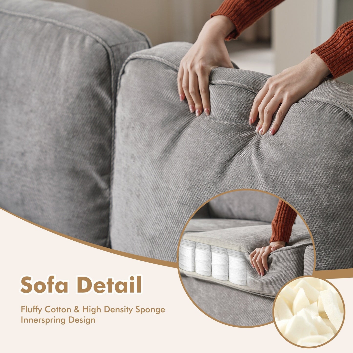 HOOOWOOO Living Room Furniture Modern Corduroy Upholstered Sofa Couch