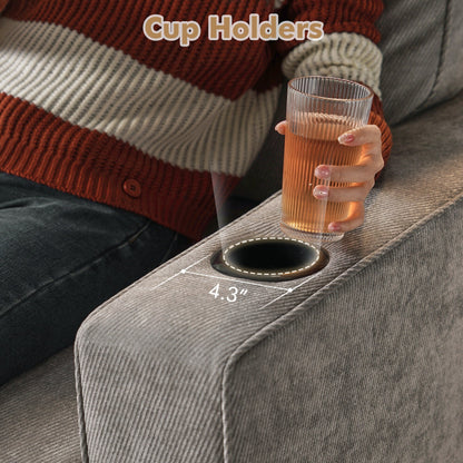 HOOOWOOO Living Room Furniture Modern Corduroy Upholstered Sofa Couch