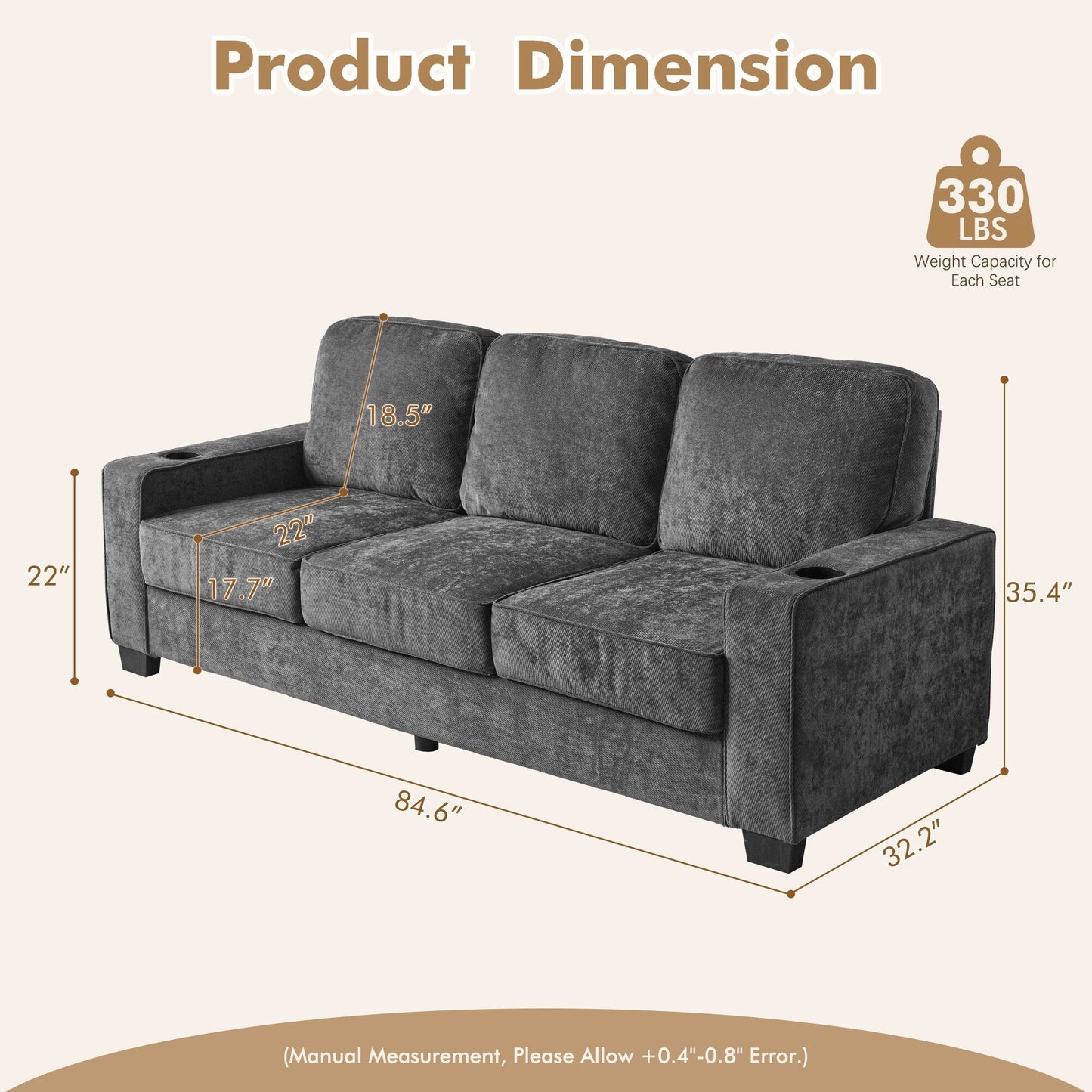 HOOOWOOO Living Room Furniture Modern Corduroy Upholstered Sofa Couch
