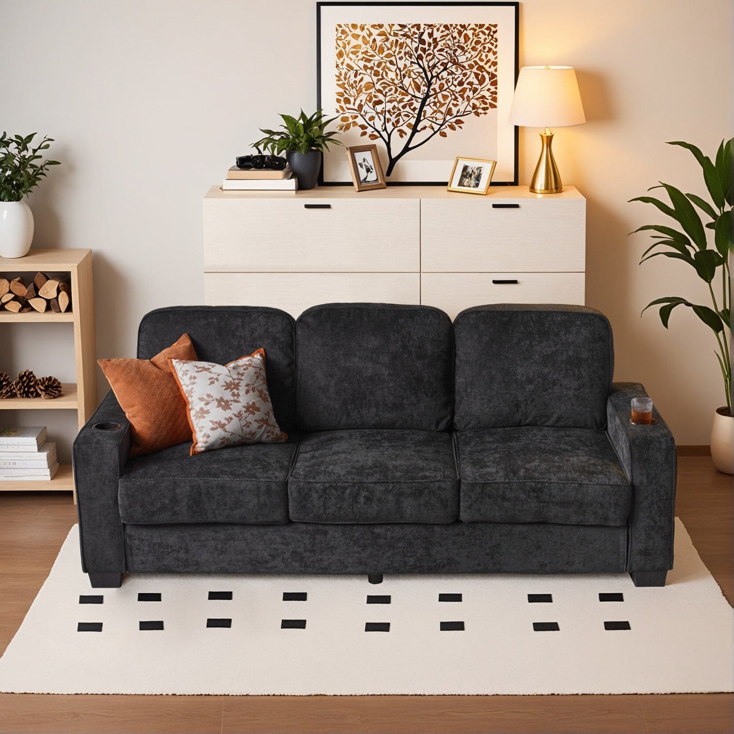 HOOOWOOO Living Room Furniture Modern Corduroy Upholstered Sofa Couch
